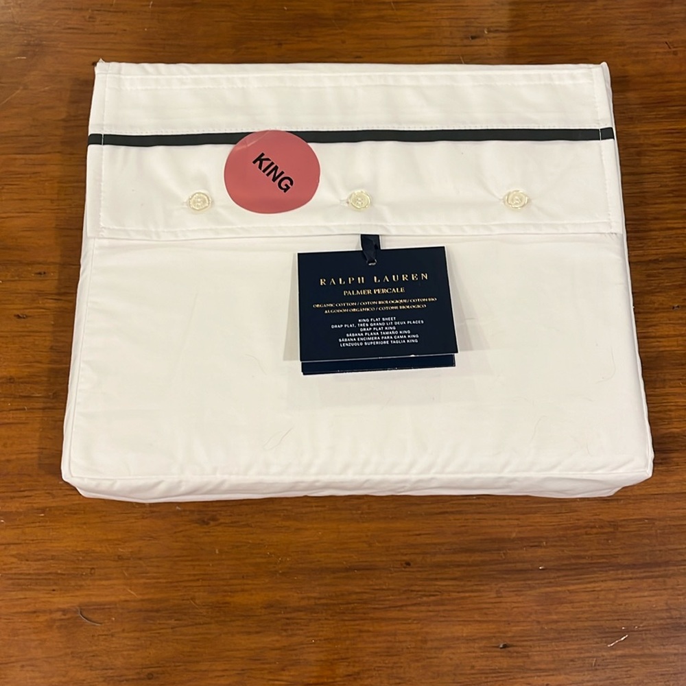 Ralph Lauren Palmer Percale King Flat Sheet Organic Cotton 464 Thread Count grey